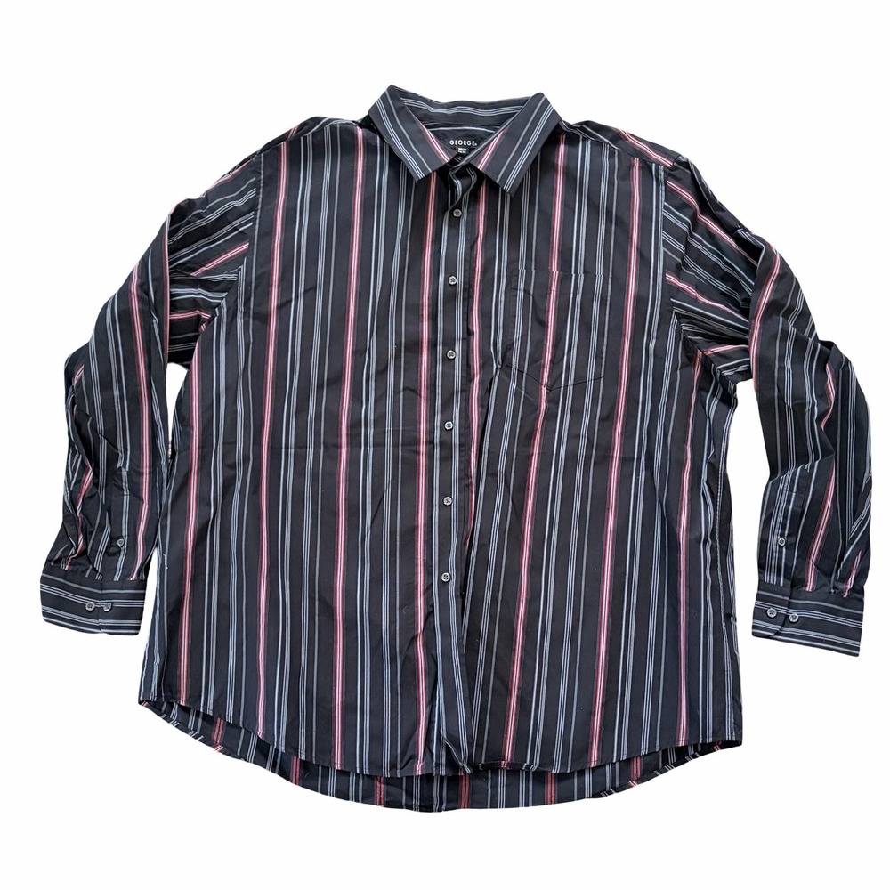 George Men's 3XL 54-56 Short Sleeve Button-Up Shirt Red and Black Striped